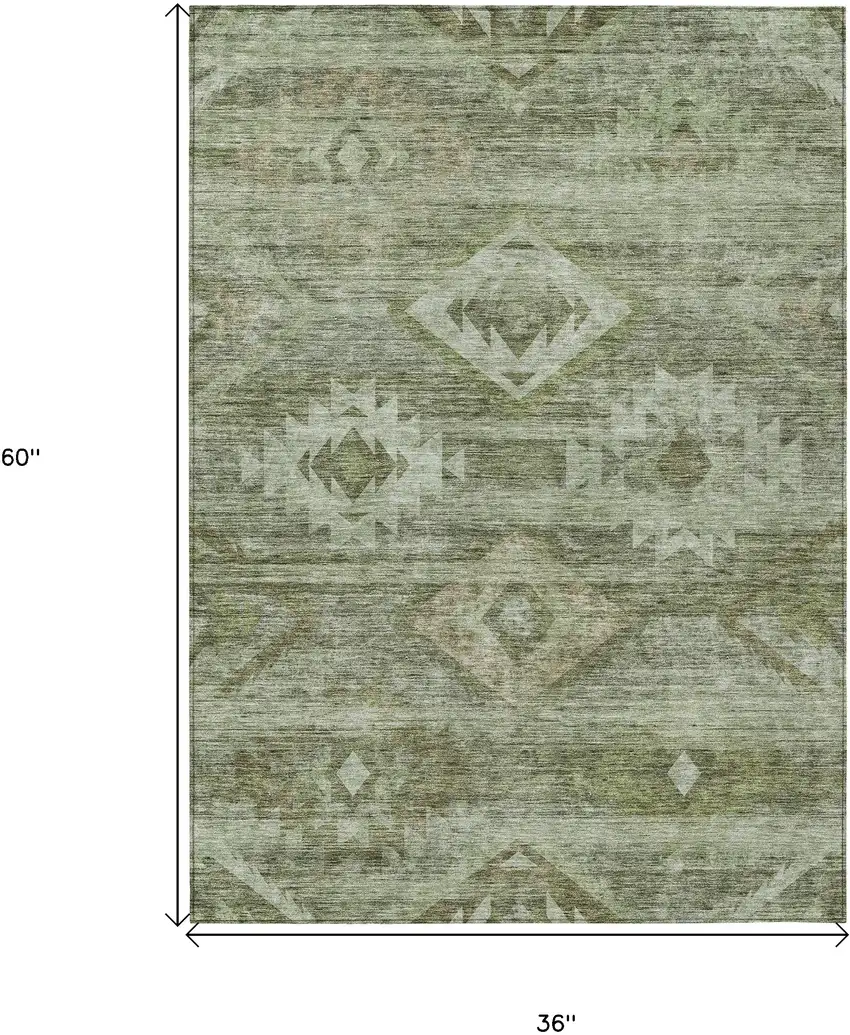 Olive Green And Fern Green Southwestern Washable Indoor Outdoor Area Rug Photo 3