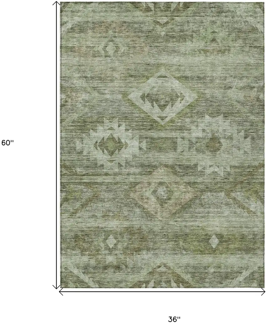 Olive Green And Fern Green Southwestern Washable Indoor Outdoor Area Rug Photo 3