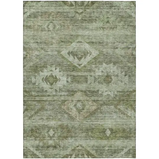 Olive Green And Fern Green Southwestern Washable Indoor Outdoor Area Rug Photo 2