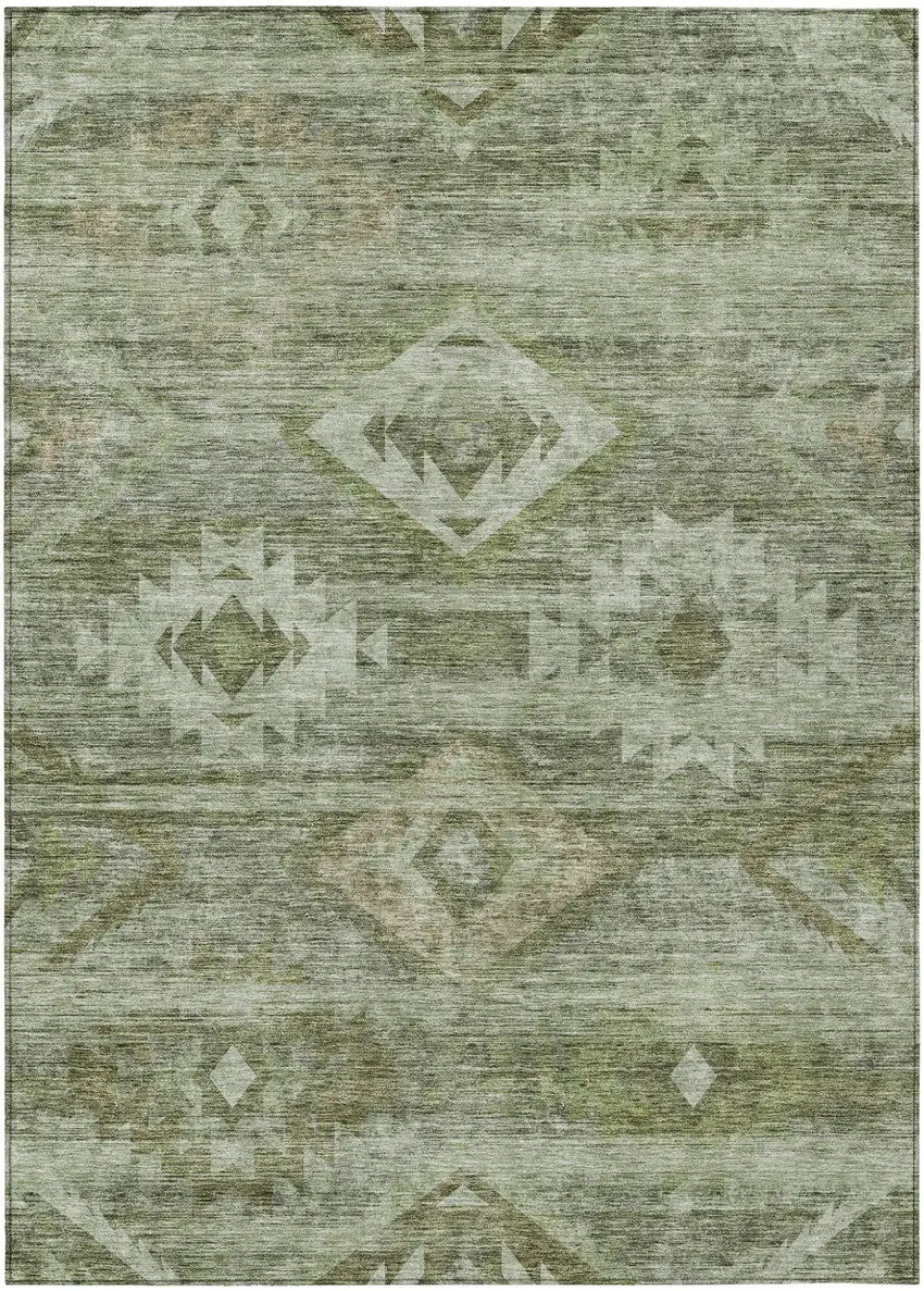 Olive Green And Fern Green Southwestern Washable Indoor Outdoor Area Rug Photo 2