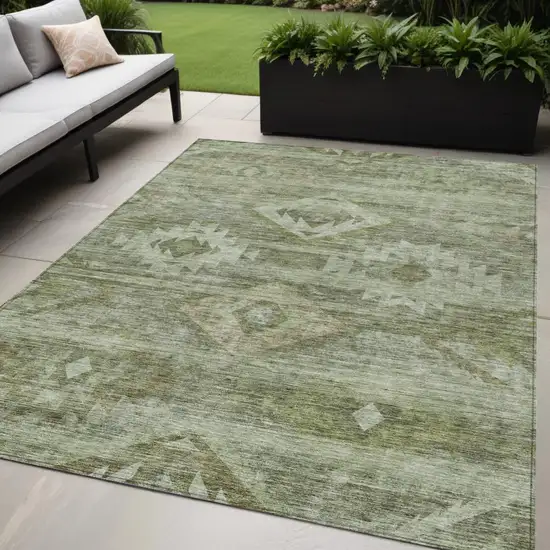 Olive Green And Fern Green Southwestern Washable Indoor Outdoor Area Rug Photo 1