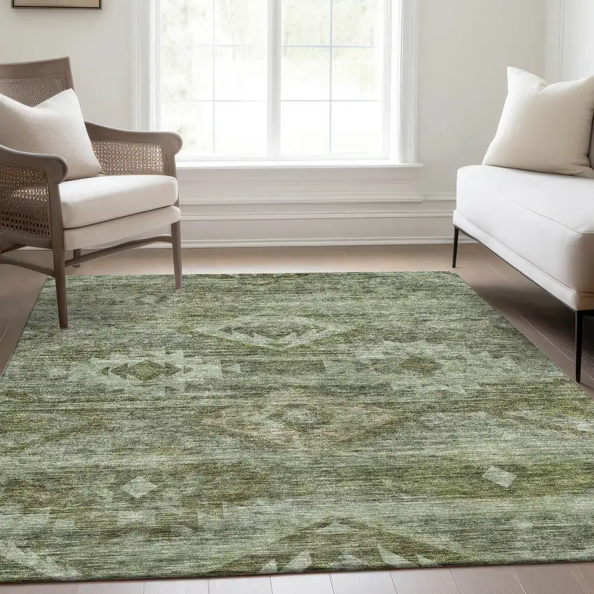 Olive Green And Fern Green Southwestern Washable Indoor Outdoor Area Rug Photo 9