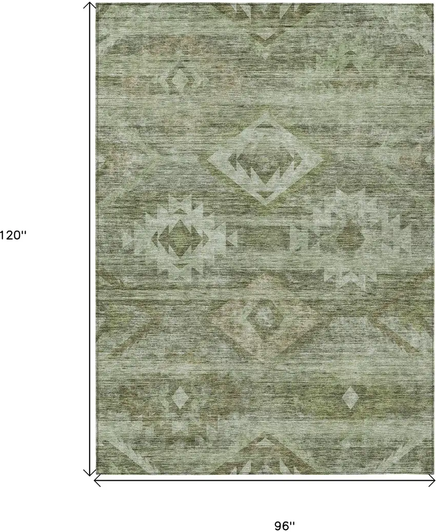 Olive Green And Fern Green Southwestern Washable Indoor Outdoor Area Rug Photo 3