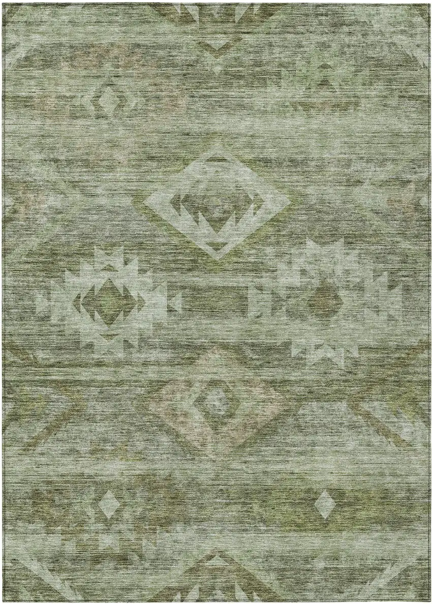 Olive Green And Fern Green Southwestern Washable Indoor Outdoor Area Rug Photo 2