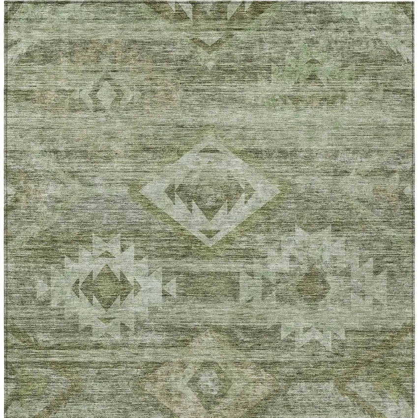 Olive Green And Fern Green Southwestern Washable Indoor Outdoor Area Rug Photo 7
