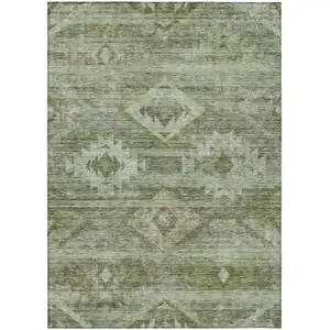 Photo of Olive Green And Fern Green Southwestern Washable Indoor Outdoor Area Rug