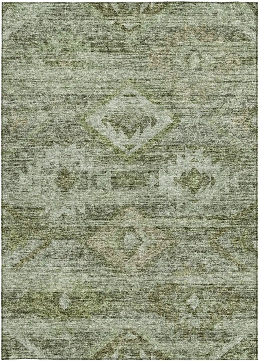 Olive Green And Fern Green Southwestern Washable Indoor Outdoor Area Rug Photo 6