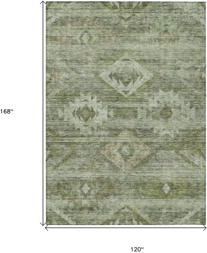 Olive Green And Fern Green Southwestern Washable Indoor Outdoor Area Rug Photo 3