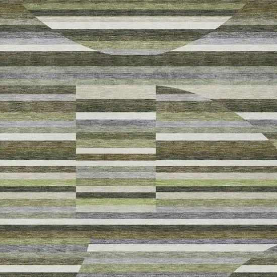 Olive Green And Fern Green Striped Washable Indoor Outdoor Area Rug Photo 2