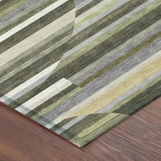 Olive Green And Fern Green Striped Washable Indoor Outdoor Area Rug Photo 4
