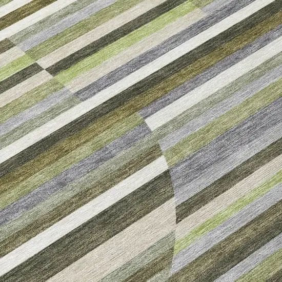 Olive Green And Fern Green Striped Washable Indoor Outdoor Area Rug Photo 5