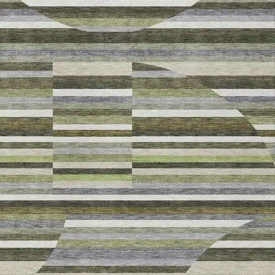 Olive Green And Fern Green Striped Washable Indoor Outdoor Area Rug Photo 2