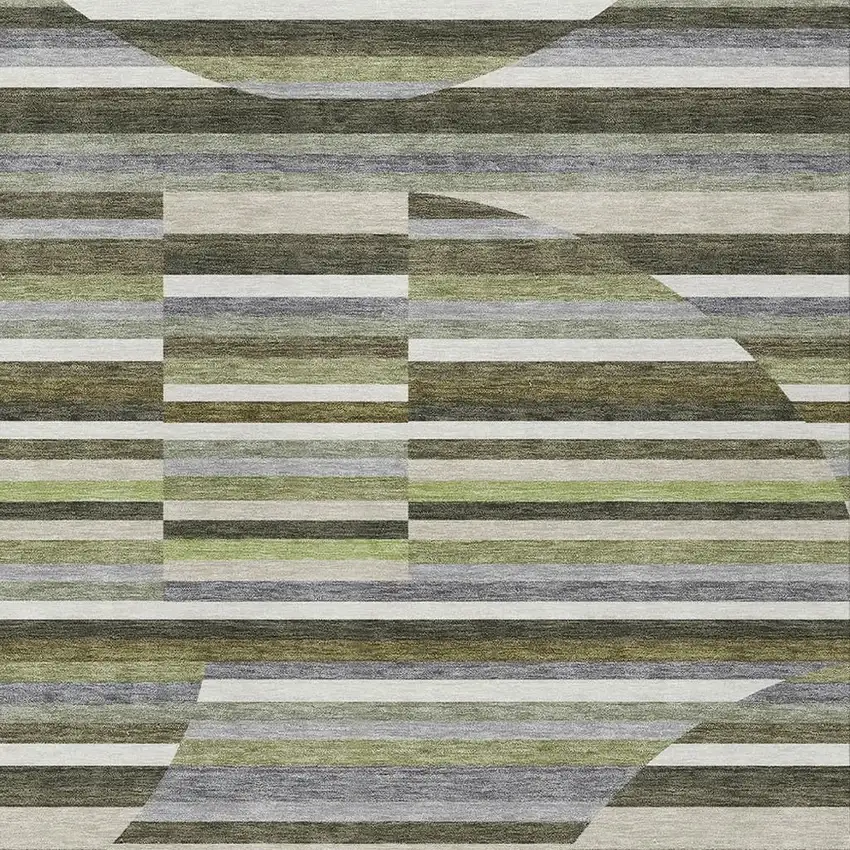 Olive Green And Fern Green Striped Washable Indoor Outdoor Area Rug Photo 2