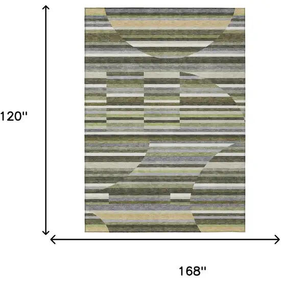 Olive Green And Fern Green Striped Washable Indoor Outdoor Area Rug Photo 6