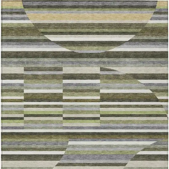 Olive Green And Fern Green Striped Washable Indoor Outdoor Area Rug Photo 3