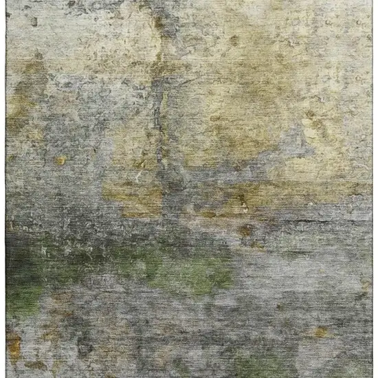 Olive Green And Gold Abstract Washable Area Rug With UV Protection Photo 3
