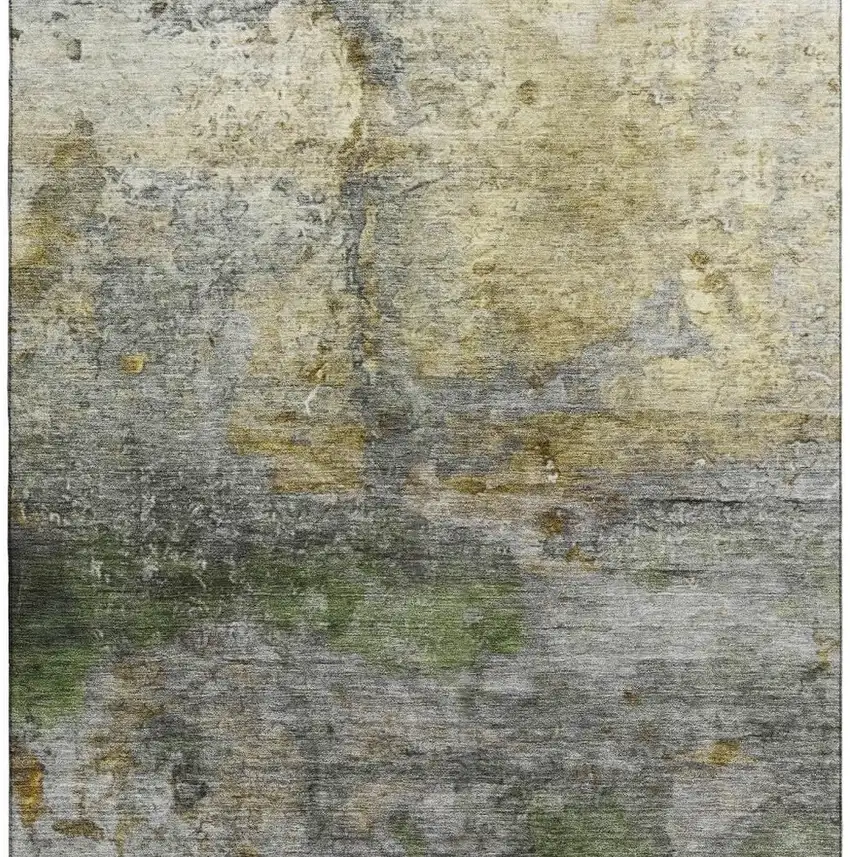 Olive Green And Gold Abstract Washable Area Rug With UV Protection Photo 3