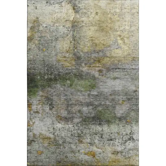 Olive Green And Gold Abstract Washable Area Rug With UV Protection Photo 1