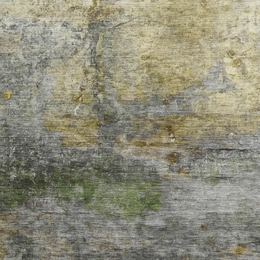 Olive Green And Gold Abstract Washable Area Rug With UV Protection Photo 3