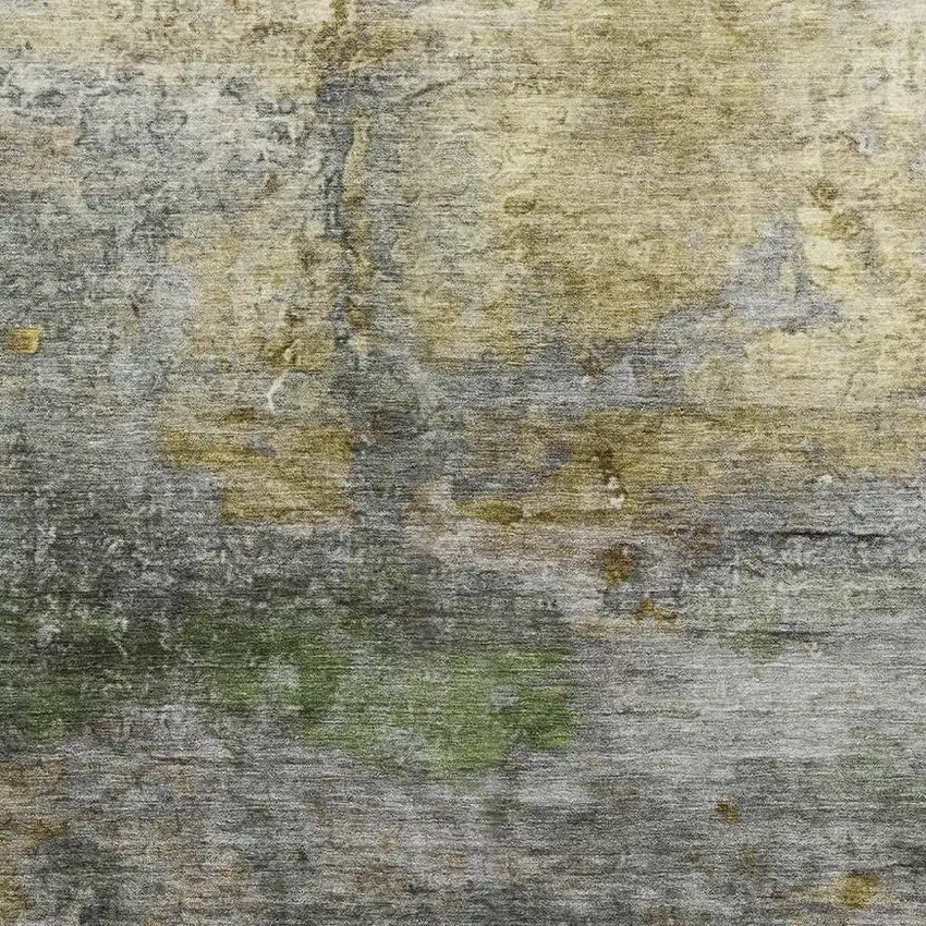 Olive Green And Gold Abstract Washable Area Rug With UV Protection Photo 3