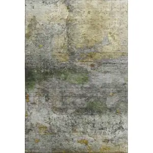 Photo of Olive Green And Gold Abstract Washable Area Rug With UV Protection