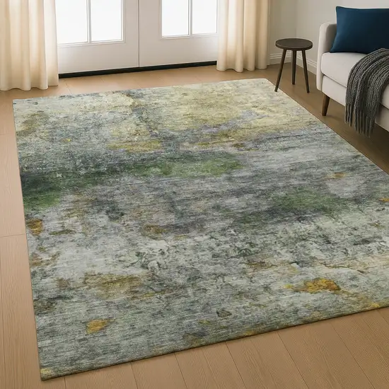 Olive Green And Gold Abstract Washable Area Rug With UV Protection Photo 5