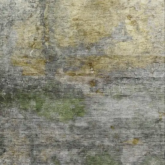 Olive Green And Gold Abstract Washable Area Rug With UV Protection Photo 3