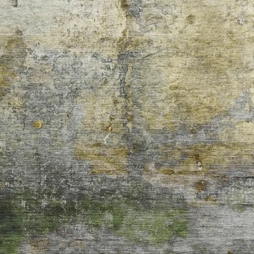 Olive Green And Gold Abstract Washable Area Rug With UV Protection Photo 3