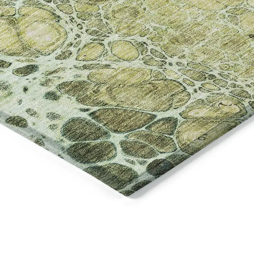 Olive Green And Gold Abstract Washable Indoor Outdoor Area Rug Photo 4