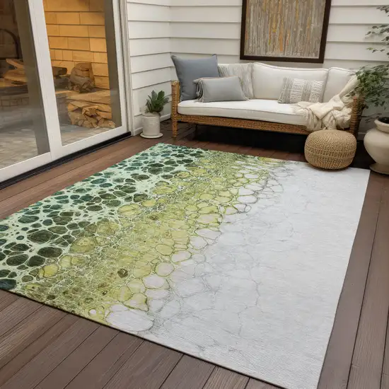 Olive Green And Gold Abstract Washable Indoor Outdoor Area Rug Photo 7