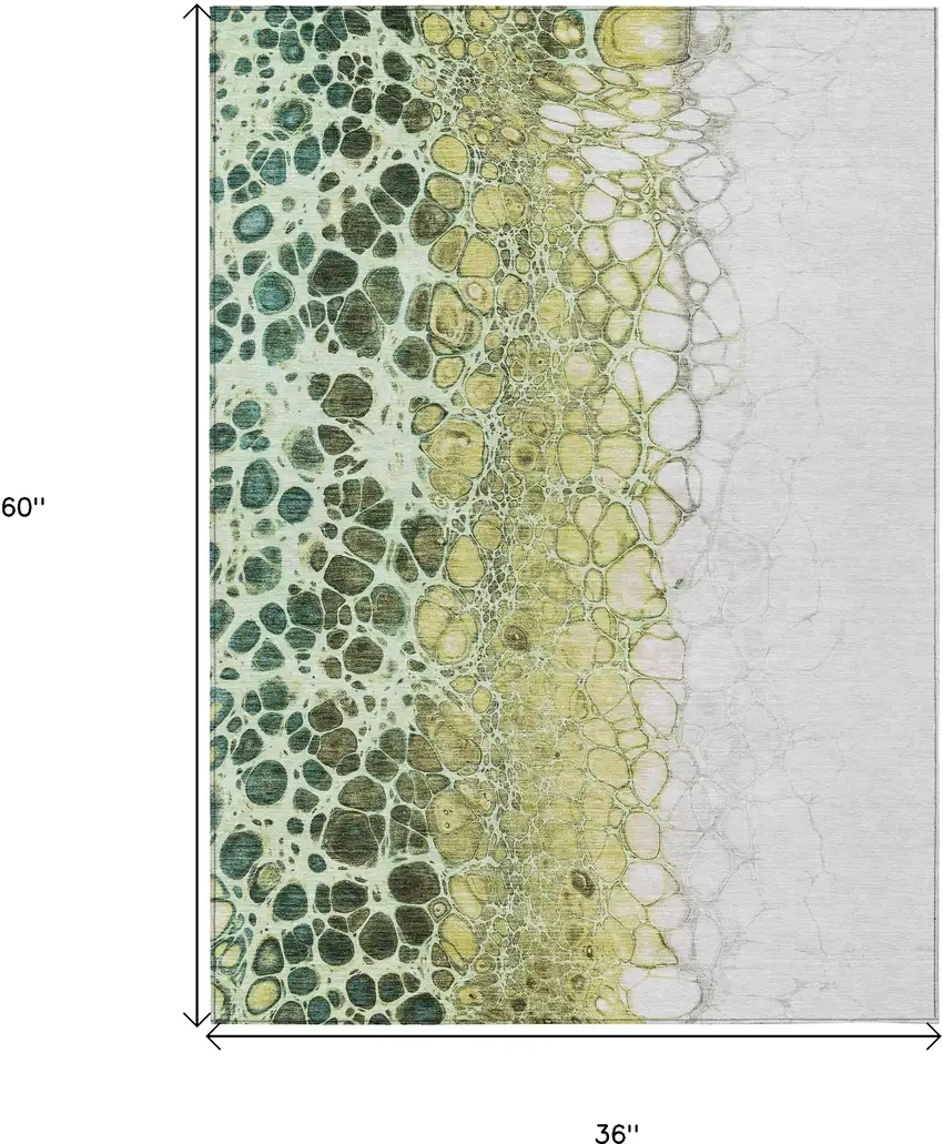 Olive Green And Gold Abstract Washable Indoor Outdoor Area Rug Photo 3