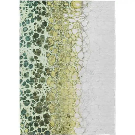Olive Green And Gold Abstract Washable Indoor Outdoor Area Rug Photo 1