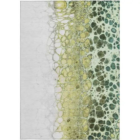 Olive Green And Gold Abstract Washable Indoor Outdoor Area Rug Photo 6