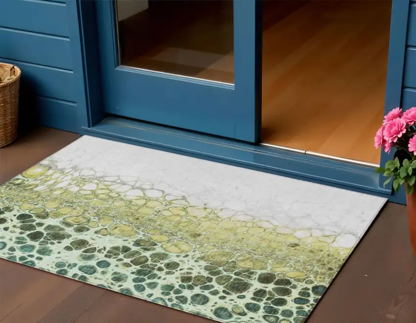 Olive Green And Gold Abstract Washable Indoor Outdoor Area Rug Photo 1