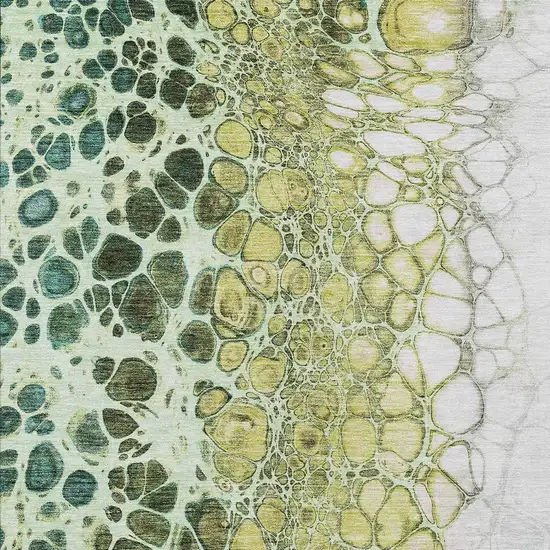 Olive Green And Gold Abstract Washable Indoor Outdoor Area Rug Photo 5