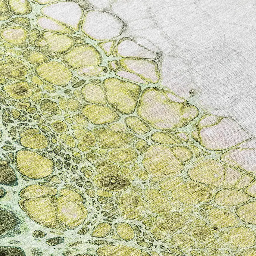 Olive Green And Gold Abstract Washable Indoor Outdoor Area Rug Photo 4