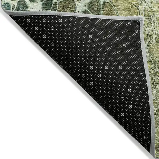 Olive Green And Gold Abstract Washable Indoor Outdoor Area Rug Photo 2