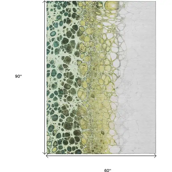 Olive Green And Gold Abstract Washable Indoor Outdoor Area Rug Photo 3