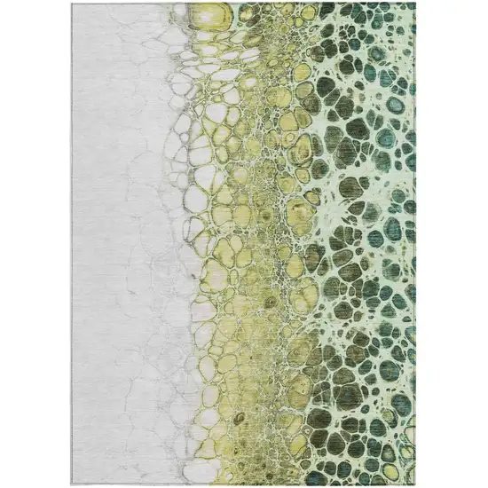 Olive Green And Gold Abstract Washable Indoor Outdoor Area Rug Photo 6