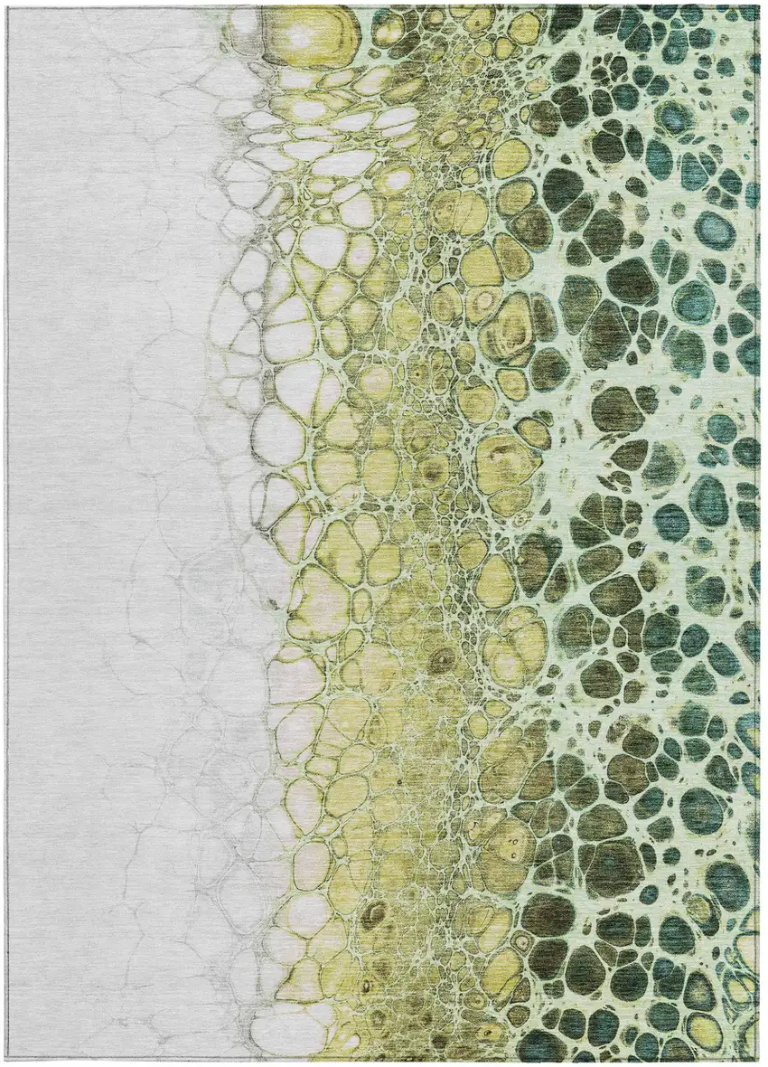 Olive Green And Gold Abstract Washable Indoor Outdoor Area Rug Photo 6