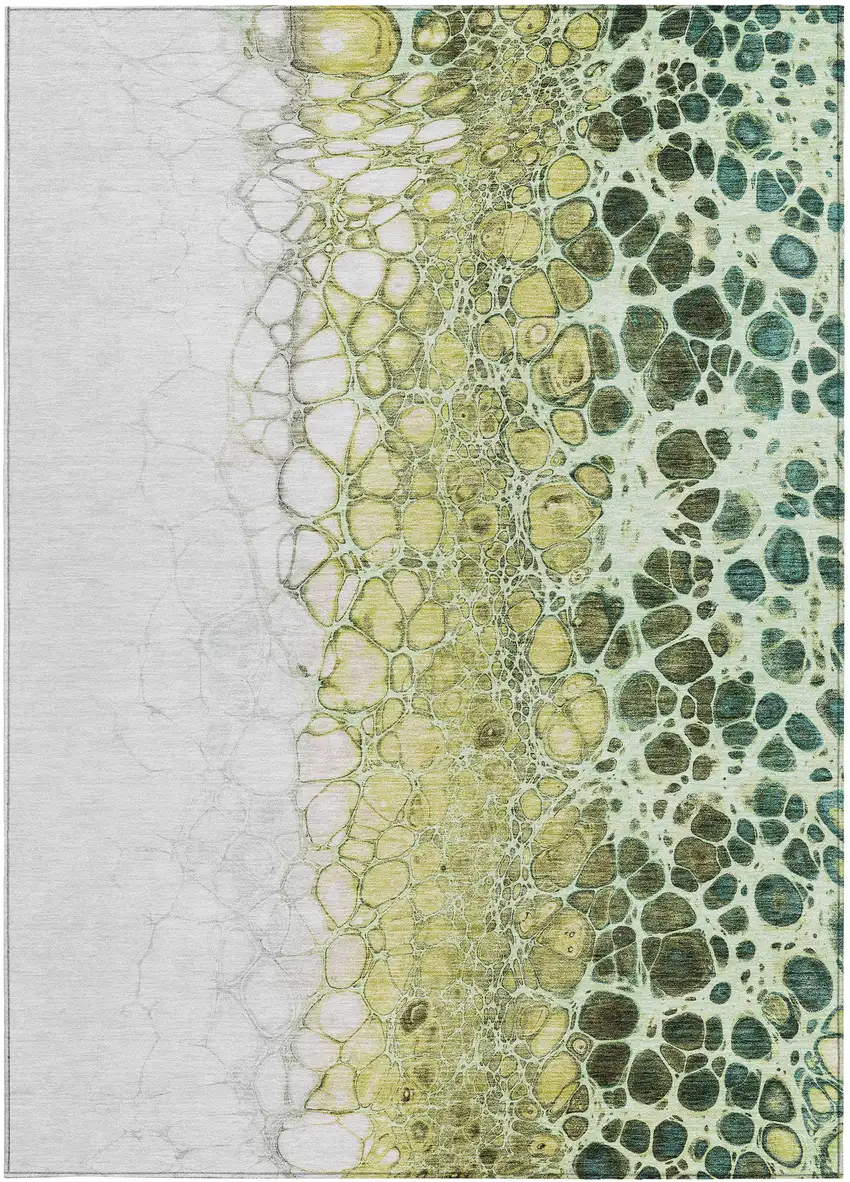 Olive Green And Gold Abstract Washable Indoor Outdoor Area Rug Photo 6