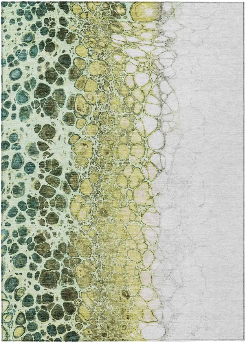 Olive Green And Gold Abstract Washable Indoor Outdoor Area Rug Photo 1