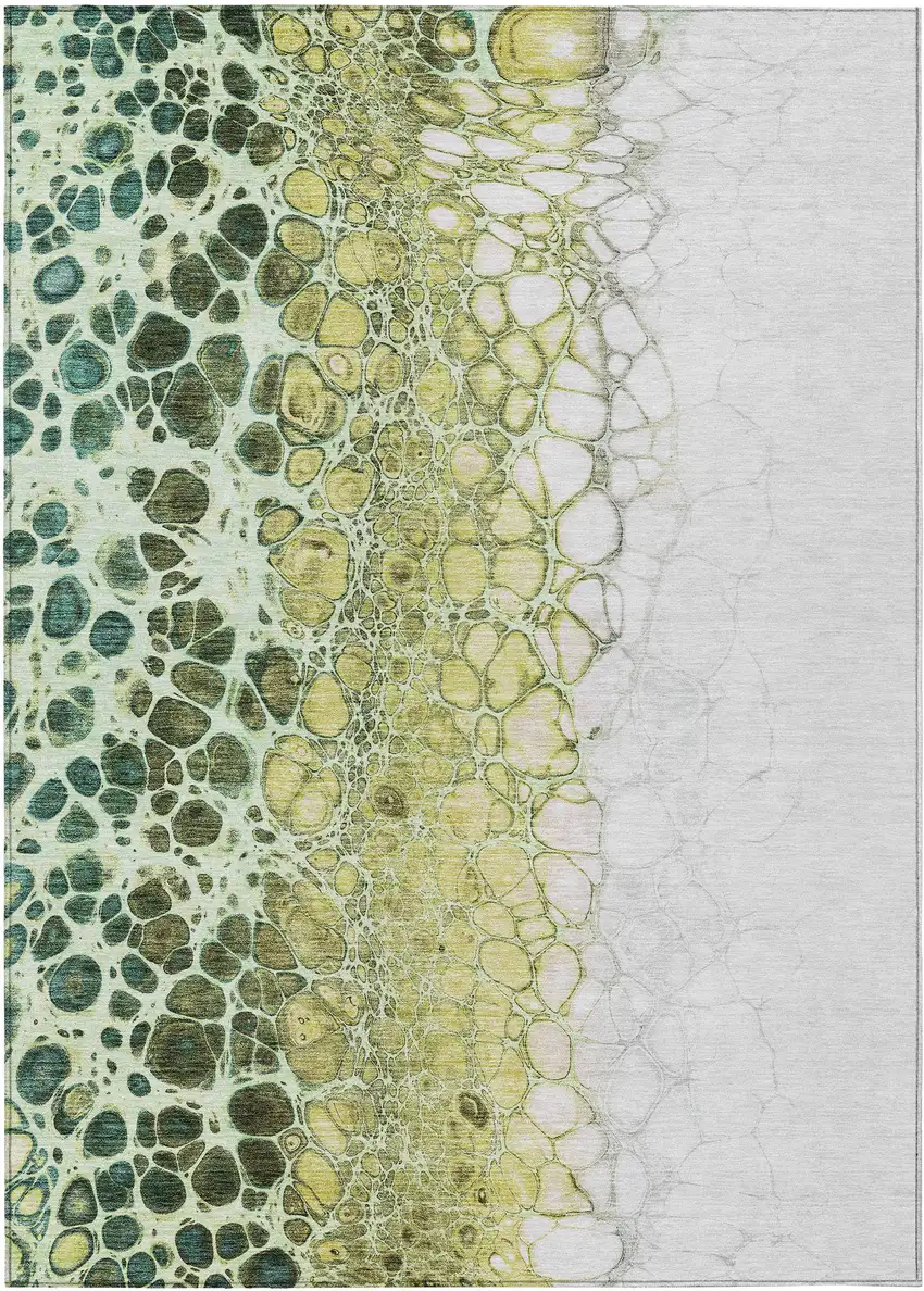 Olive Green And Gold Abstract Washable Indoor Outdoor Area Rug Photo 1