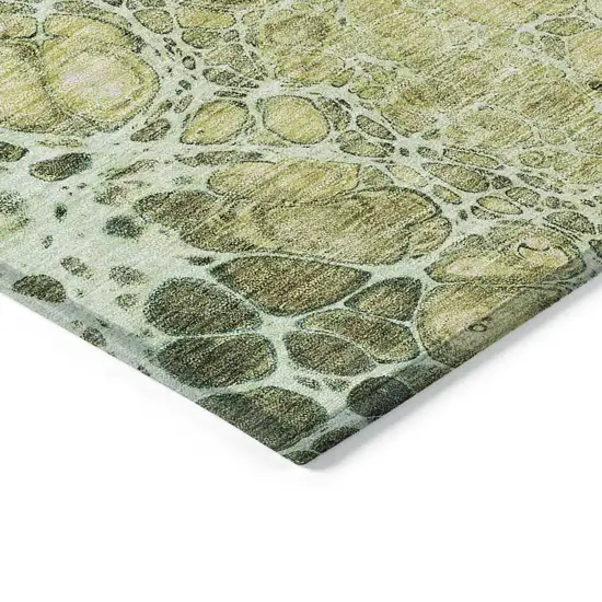 Olive Green And Gold Abstract Washable Indoor Outdoor Area Rug Photo 4