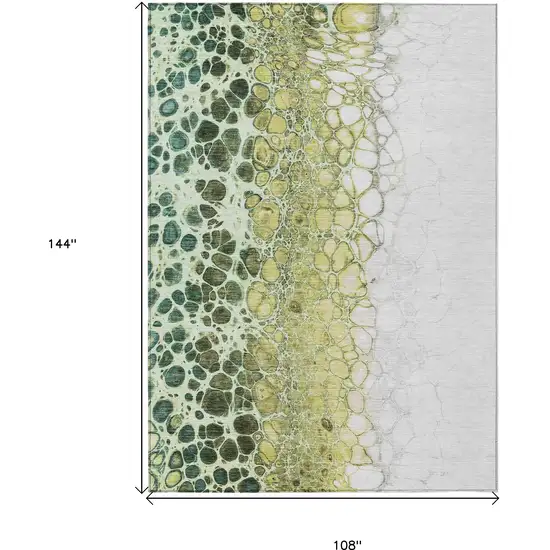 Olive Green And Gold Abstract Washable Indoor Outdoor Area Rug Photo 3