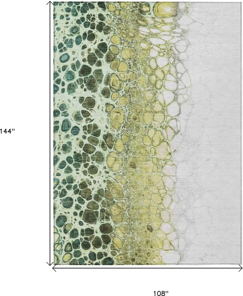 Olive Green And Gold Abstract Washable Indoor Outdoor Area Rug Photo 3