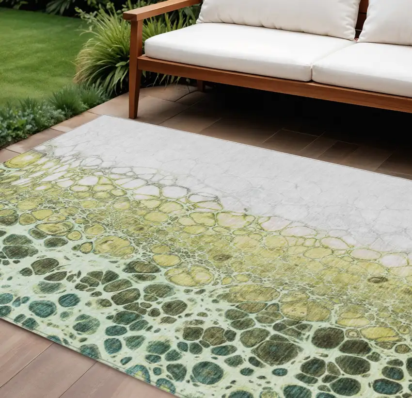 Olive Green And Gold Abstract Washable Indoor Outdoor Area Rug Photo 1