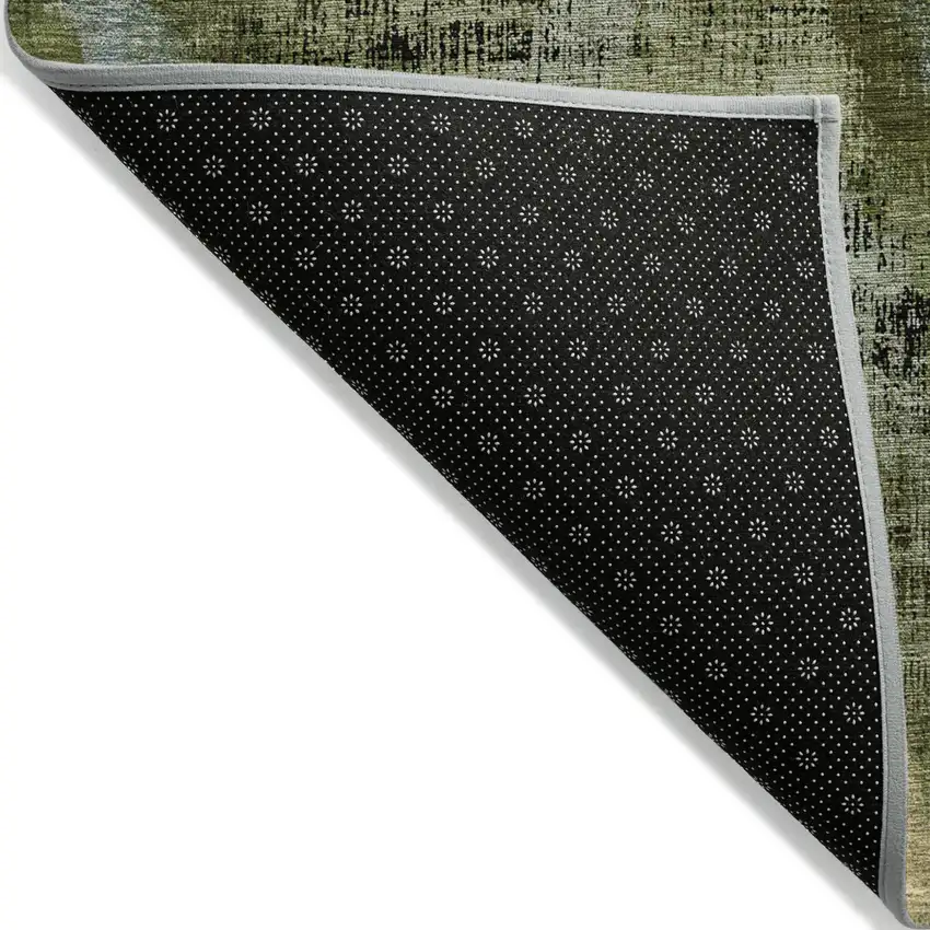 Olive Green And Gold Abstract Washable Indoor Outdoor Area Rug Photo 4