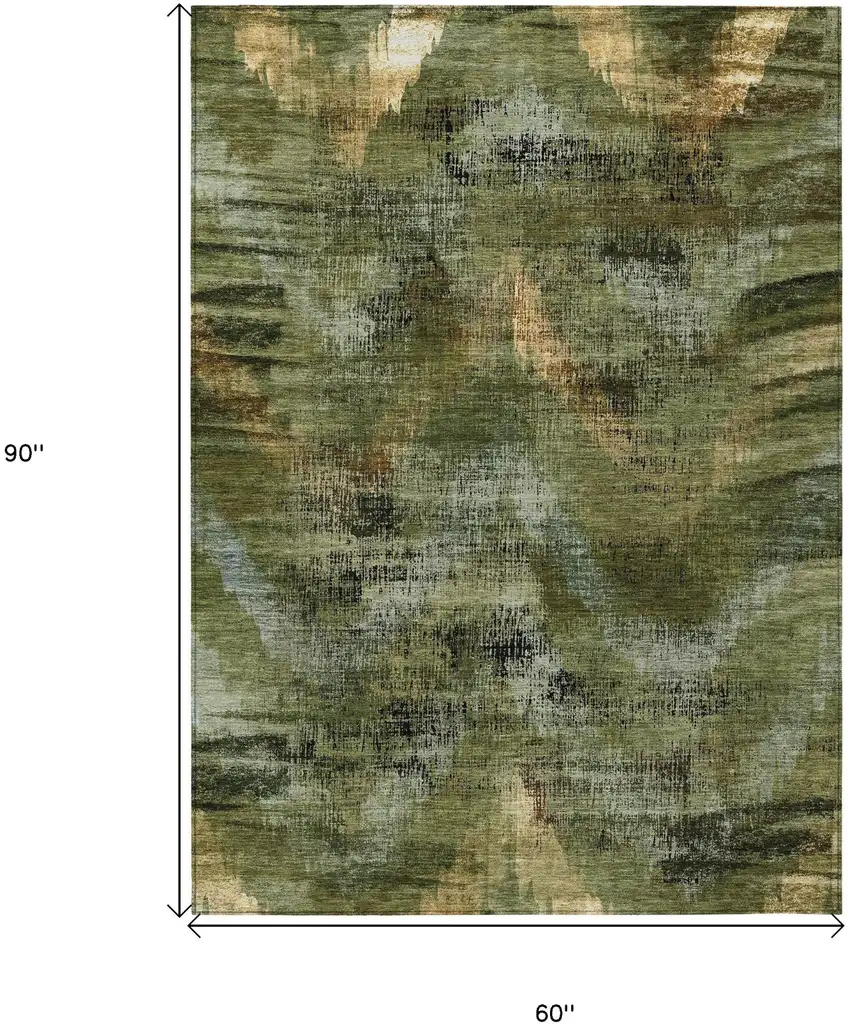 Olive Green And Gold Abstract Washable Indoor Outdoor Area Rug Photo 3