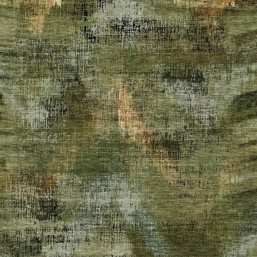 Olive Green And Gold Abstract Washable Indoor Outdoor Area Rug Photo 6